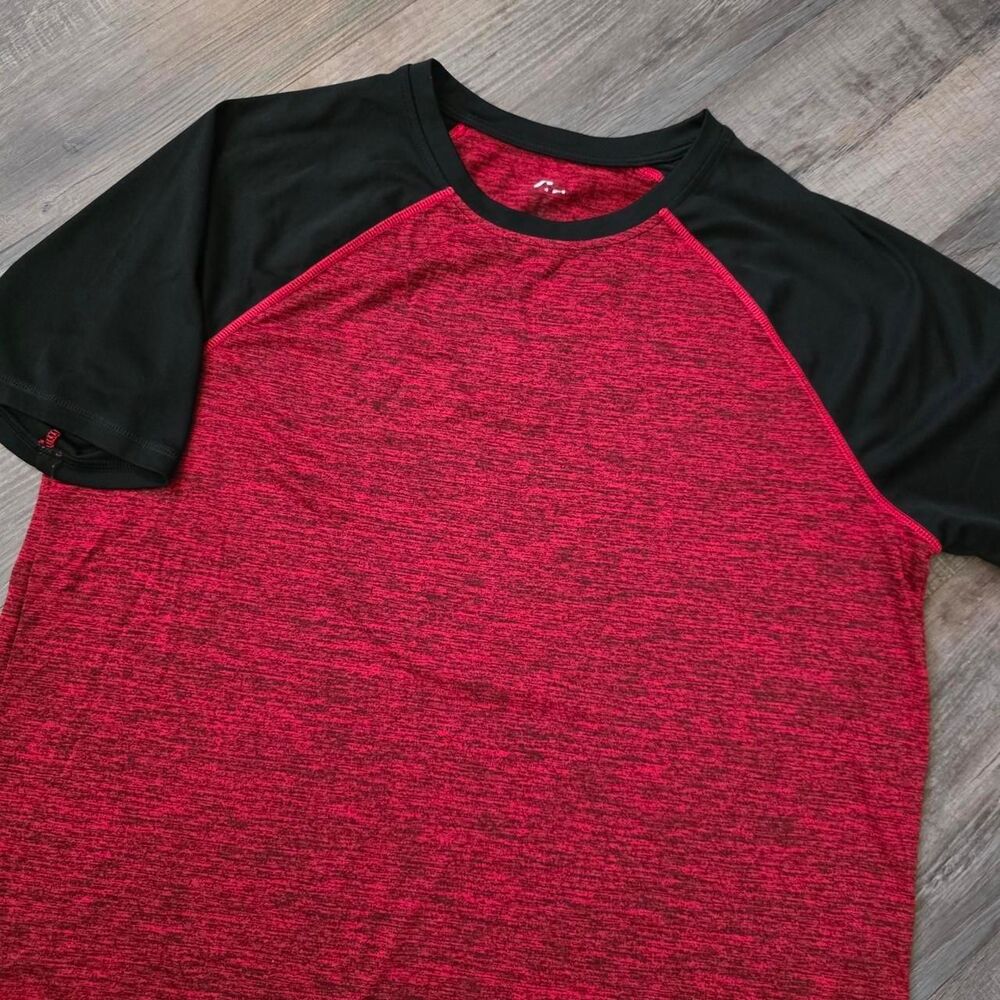 Men's Red Heathered Raglan Athletic T-Shirt Black Short Sleeve